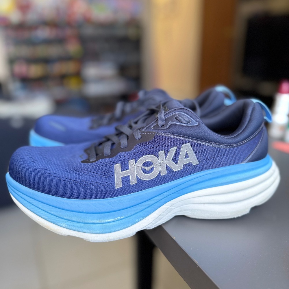 Hoka Bondi 8 Running Shoes Mens 9.5D Blue Outer Space Arctic Ice 1123202-OSAA